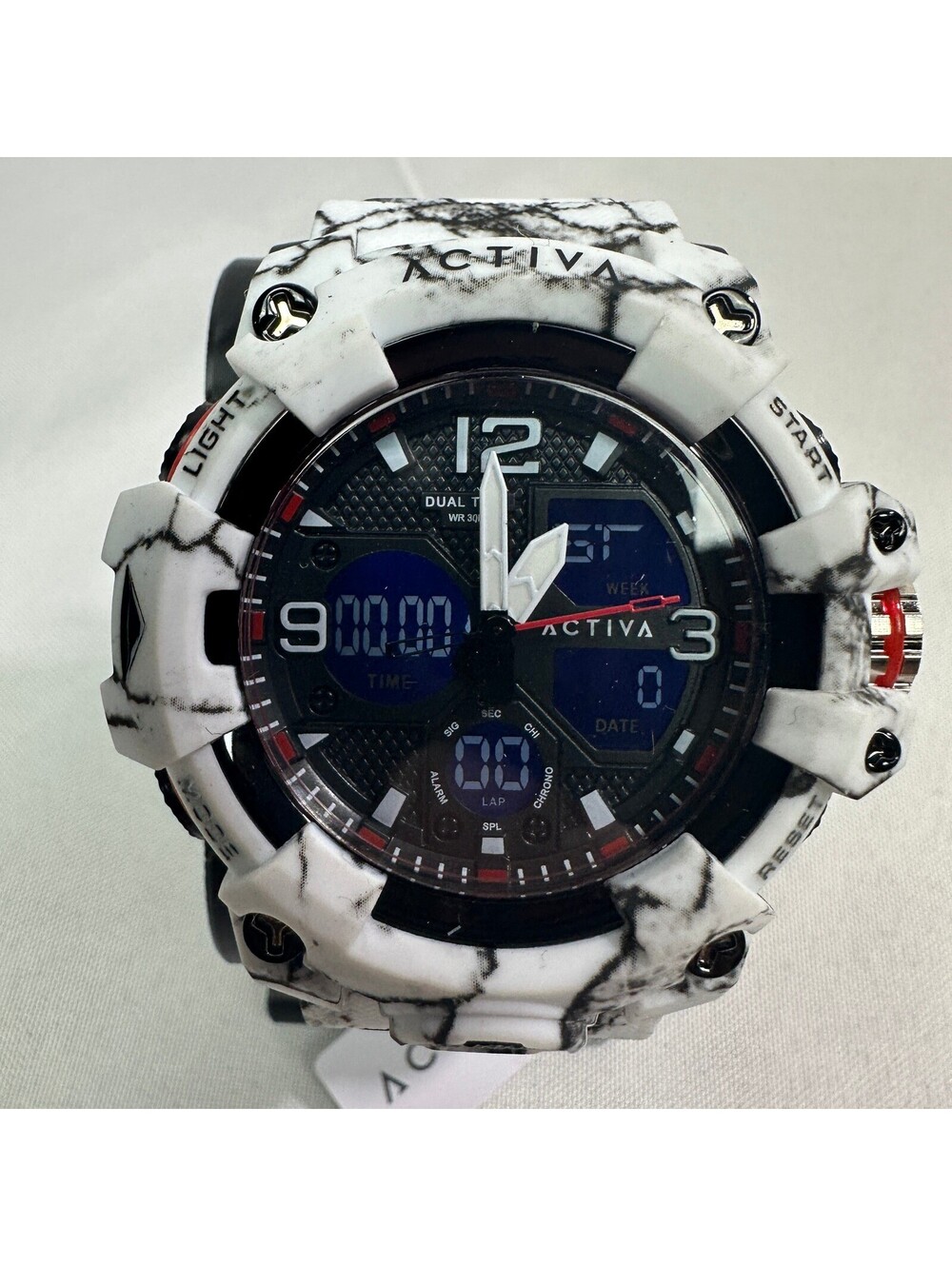 NWT Activa ACW8008-003 Men's Dual Time Watch‎ White Marble